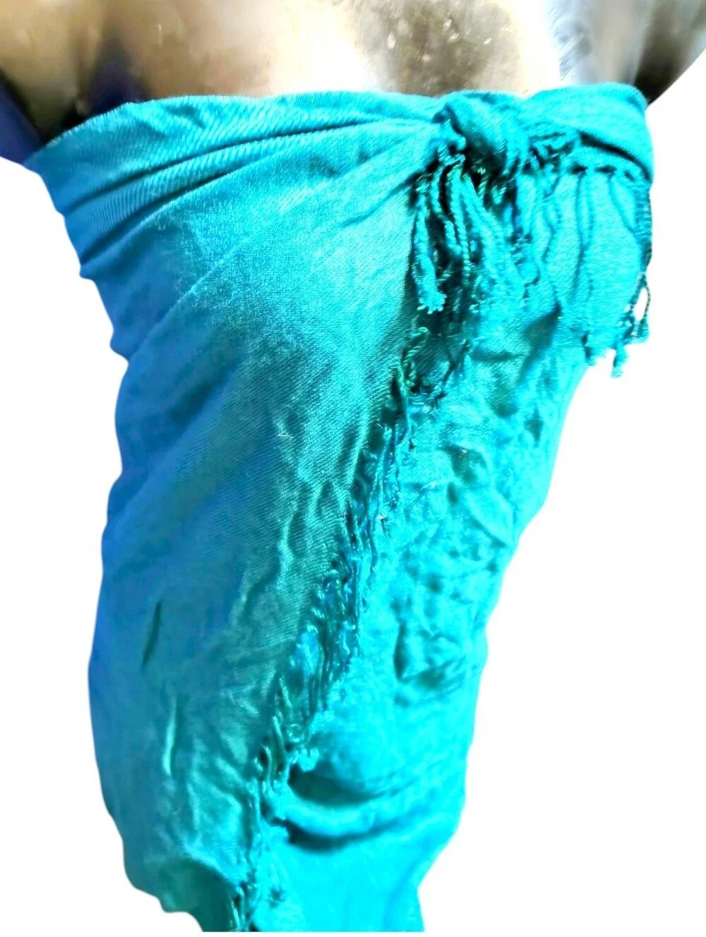 Authentic 100% Pashmina Scarf Shawl Wrap Teal Turquoise Blue Fringe Retro Boho